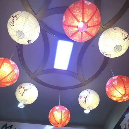 1pc 40cm 16" Plum Blossom Blue Porcelain Bamboo Printed Chinese Round Paper Lantern Wedding Xmas Party Decor Hanging Paper Ball