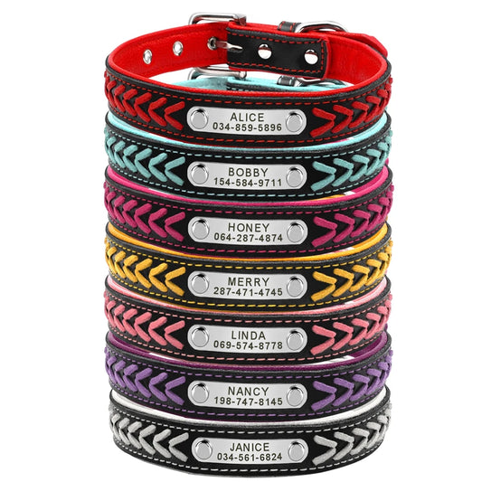 Custom Leather Dog Collar Braided Name Plated Dog Collars for Small Medium Large Dog Personalized Engraved On Collar Pet ID Tags