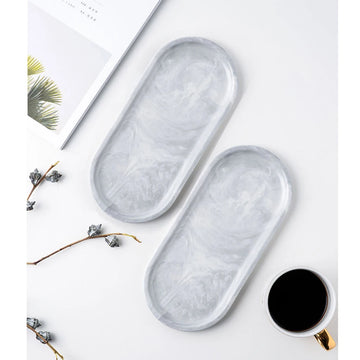 Nordic Style Gold-Plated Oval Plate Creative Ceramic Plate Marbled Western Dish Snack Plate Cake Storage Tray Jewelry Decoration