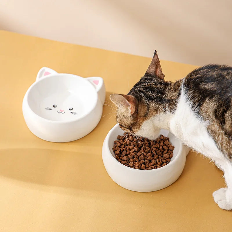 Creative Ceramic Drinking Water Food Bowls, Anti Overturning Neck Protection, Flat Mouth, Large caliber, Cat Bowl, Supplies, 1Pc