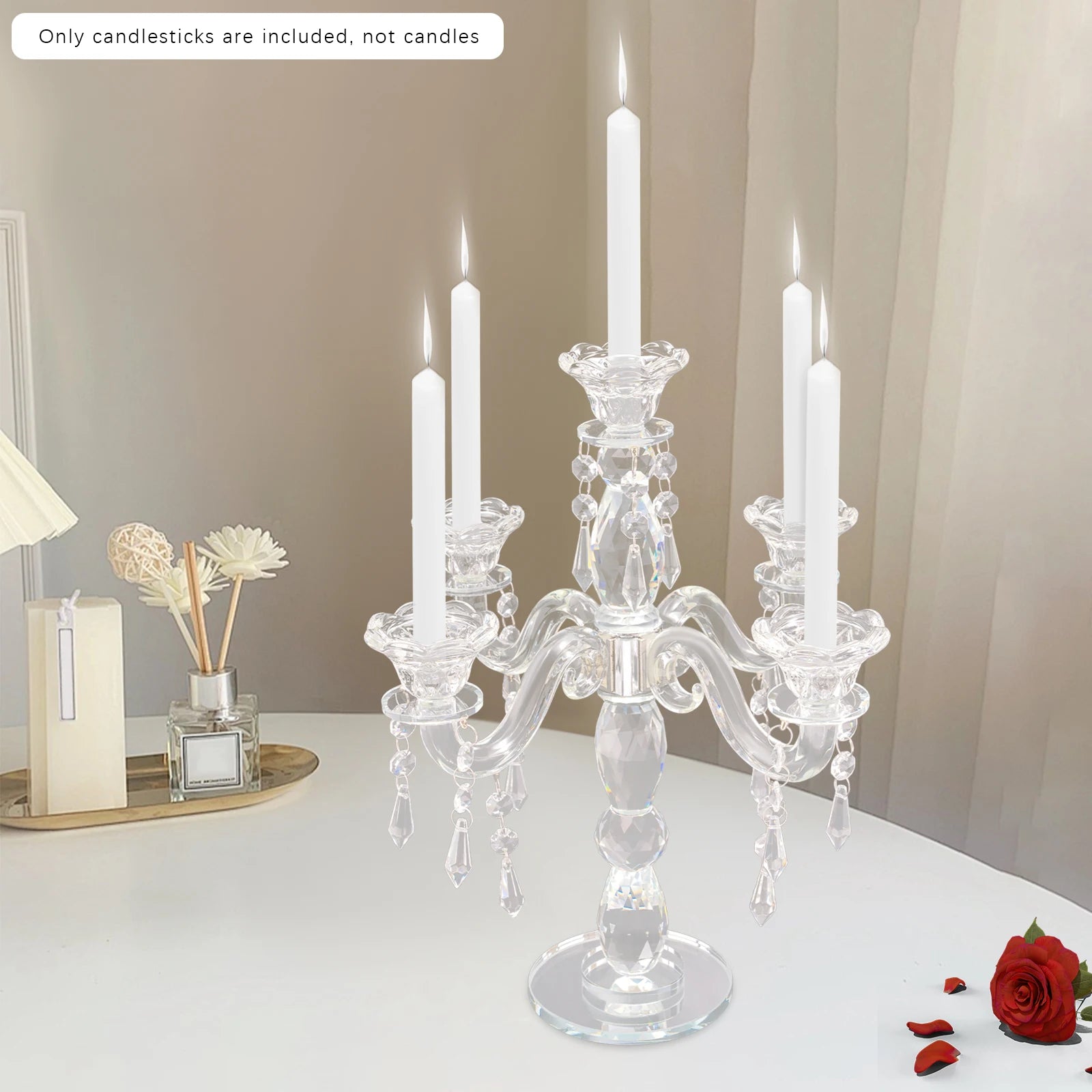 5 Heads Candle Holder Crystal Candle Centerpieces Beautiful Desktop Decorative Accessory