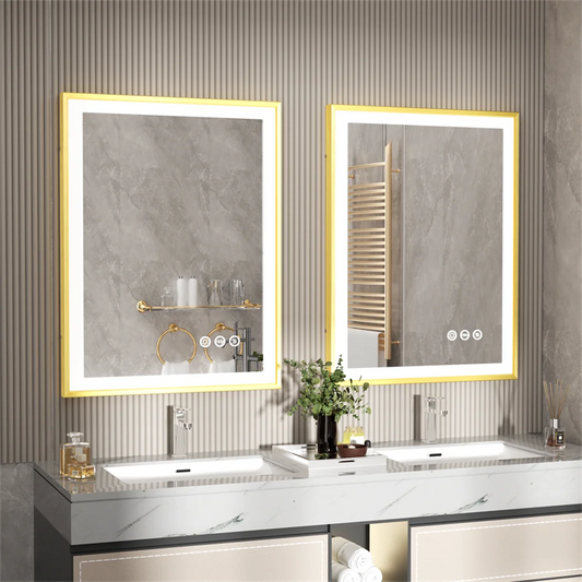 LUVODI Large Framed Bathroom Illuminate Mirror with Build-in LED Lighting Smart Touch Screen Dimming Defog Wall Makeup Mirror