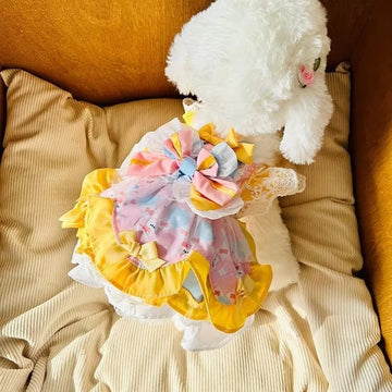 Elegant Princess Puffy Dress Chiffon Tutu Outfit for Small Dogs Spring Summer Fashion Pet Clothes for Teddy Pomeranian Puppy