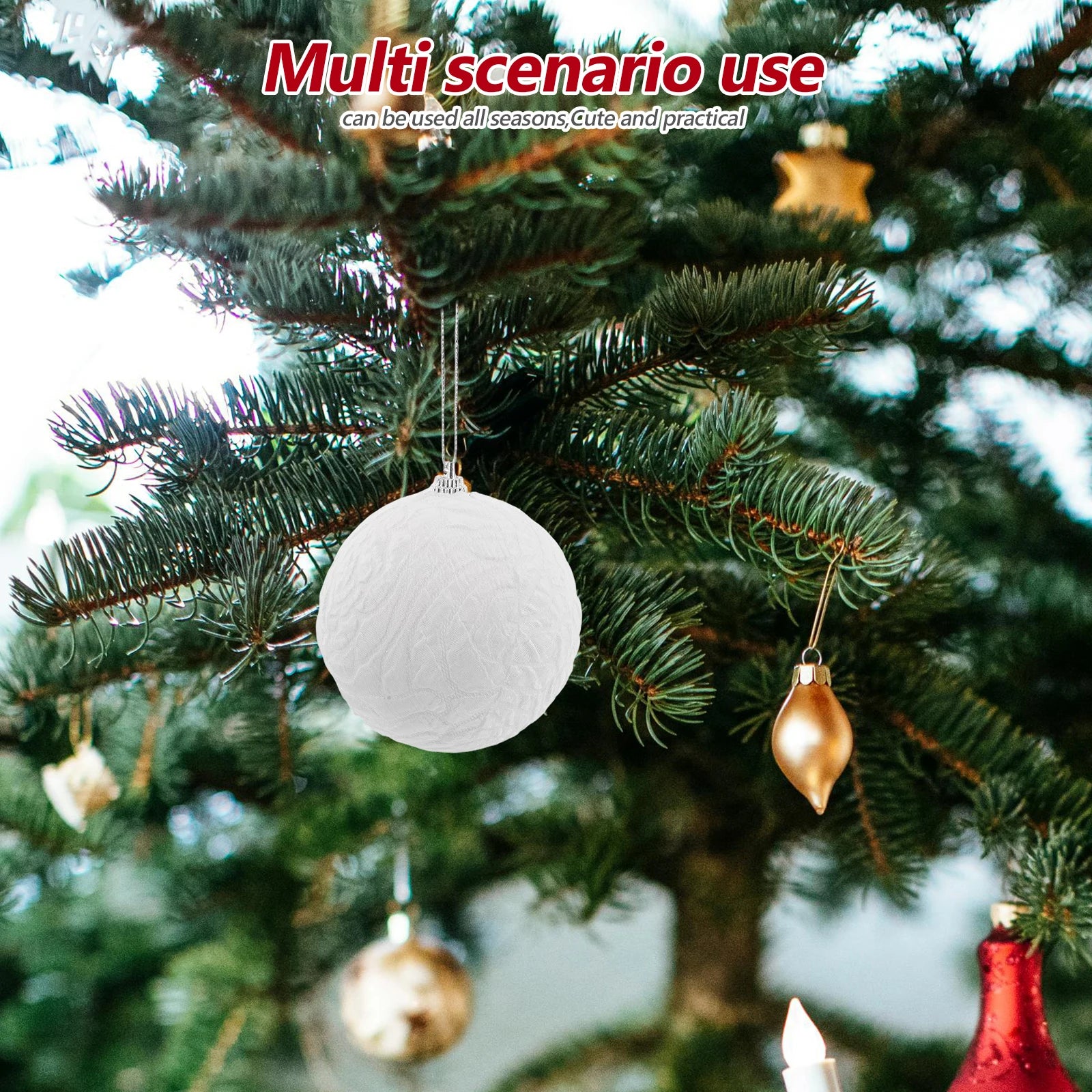 12pcs Christmas Tree Hanging Ornaments White Lace Baubles  Shatterproof Plastic Ball Decorations For Xmas Tree Party Decor