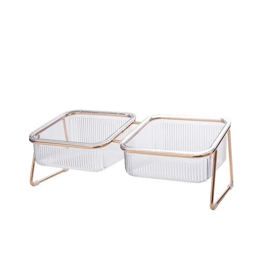 Cat Bowls Plastic Tall Cat Bowls Slanted Neck Nursing Spine Water Bowls Cat Food Bowls Dogs Pets Easy To Wash Iron Double Bowls