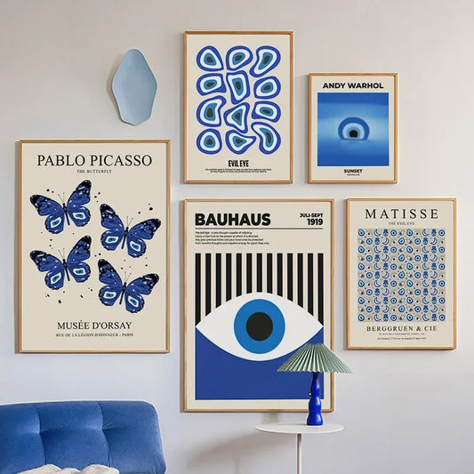 Classic Abstract Wall Art Blue Evil Eye Picasso Bauhaus HD Canvas Print Poster Home Living Room Bedroom Decorative Painting