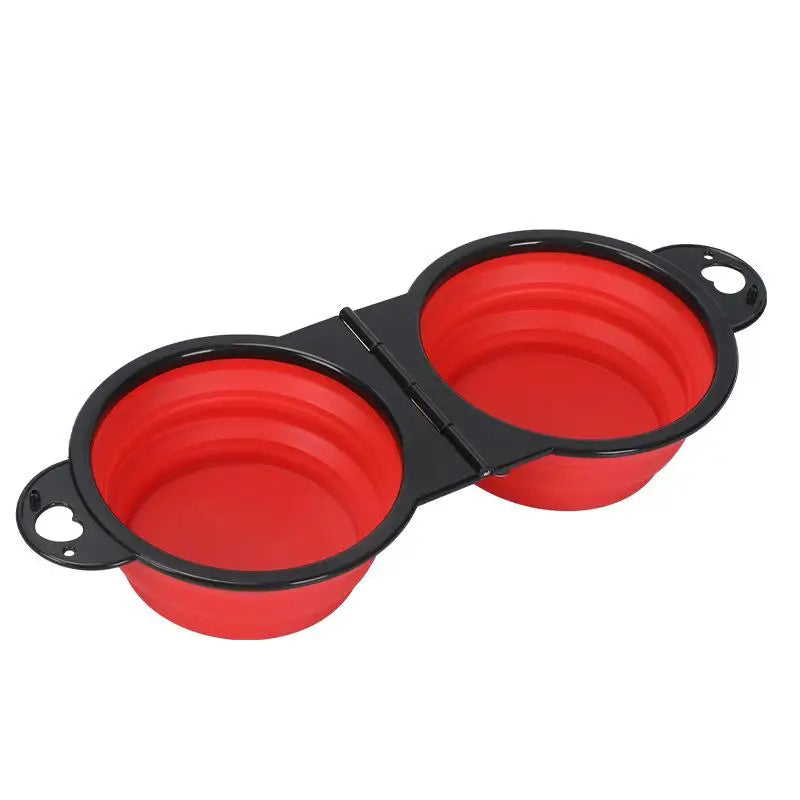 Pet Folding Bowl Dog Rice Bowl Portable One-piece Outgoing Folding Double Bowl Outdoor Dog Pet Supplies