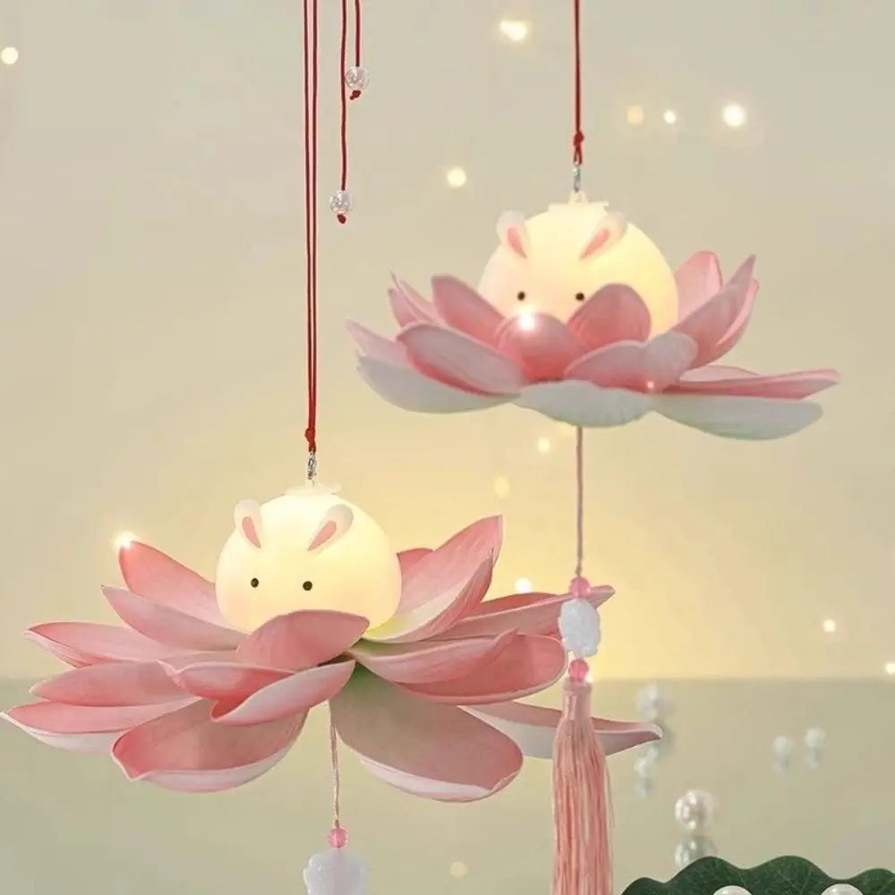 DIY Handmade Mid-Autumn Festival Lantern Glowing Lotus Rabbit Lamp Handheld Cute Holiday Decoration Mini Children Gifts
