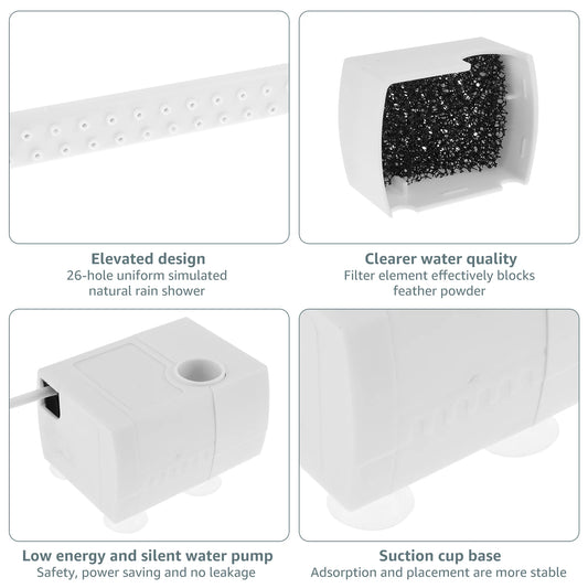 Automatic Bird Bathing Tub Shower Box with Circulating Faucet Low Noise Electric Parrot Bathtub For Bird Cleaning
