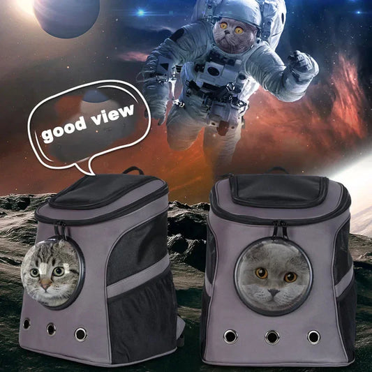 Fat Cat Backpack Carrier Denim Pet Backpack with Space Capsule Bubble for Small Medium Cats Puppy Dog Backpack for Travel Hiking
