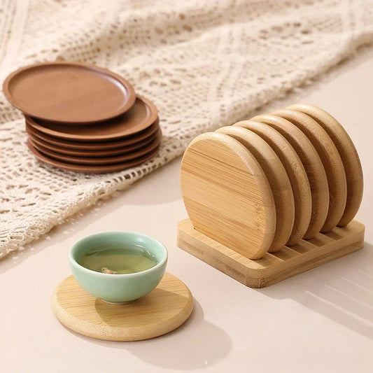 Bamboo Base Coaster Set Simple Creative Cup Holder Round Water Cup Insulation Pad Bamboo Tea Cup Holder Display Rack Accessories