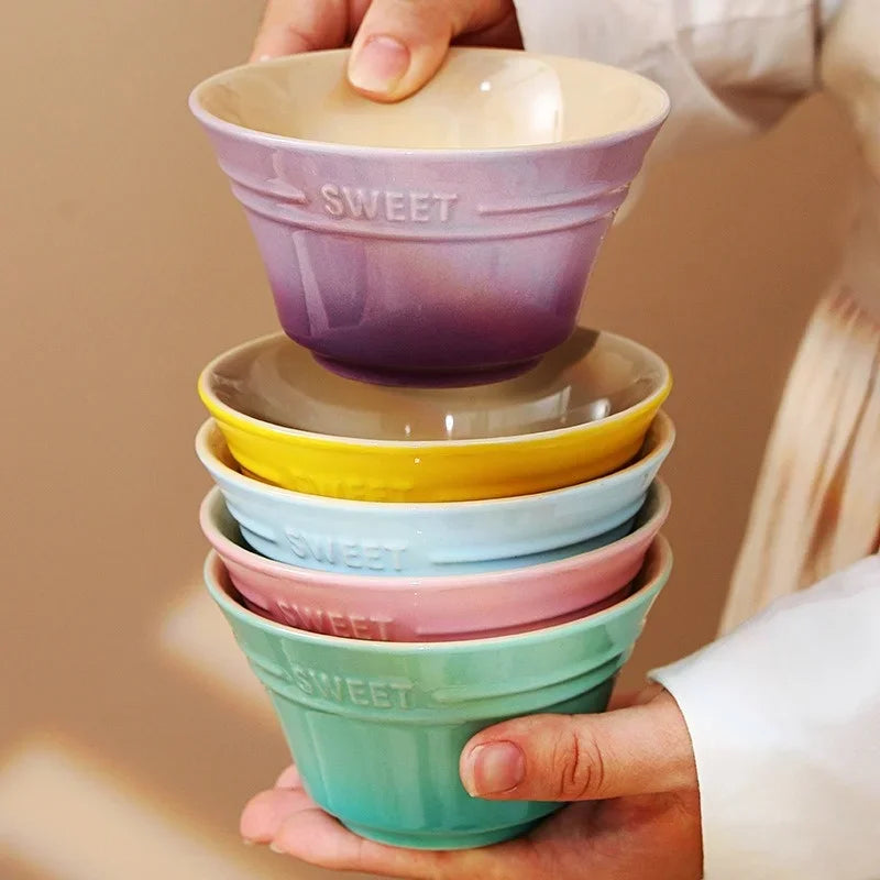 300ML 4.5 Inches Rainbow Gradient color Dishes Fruit Bowl Tableware Ramen Bowls Kitchen Dessert Salad steamed egg bowl Tableware