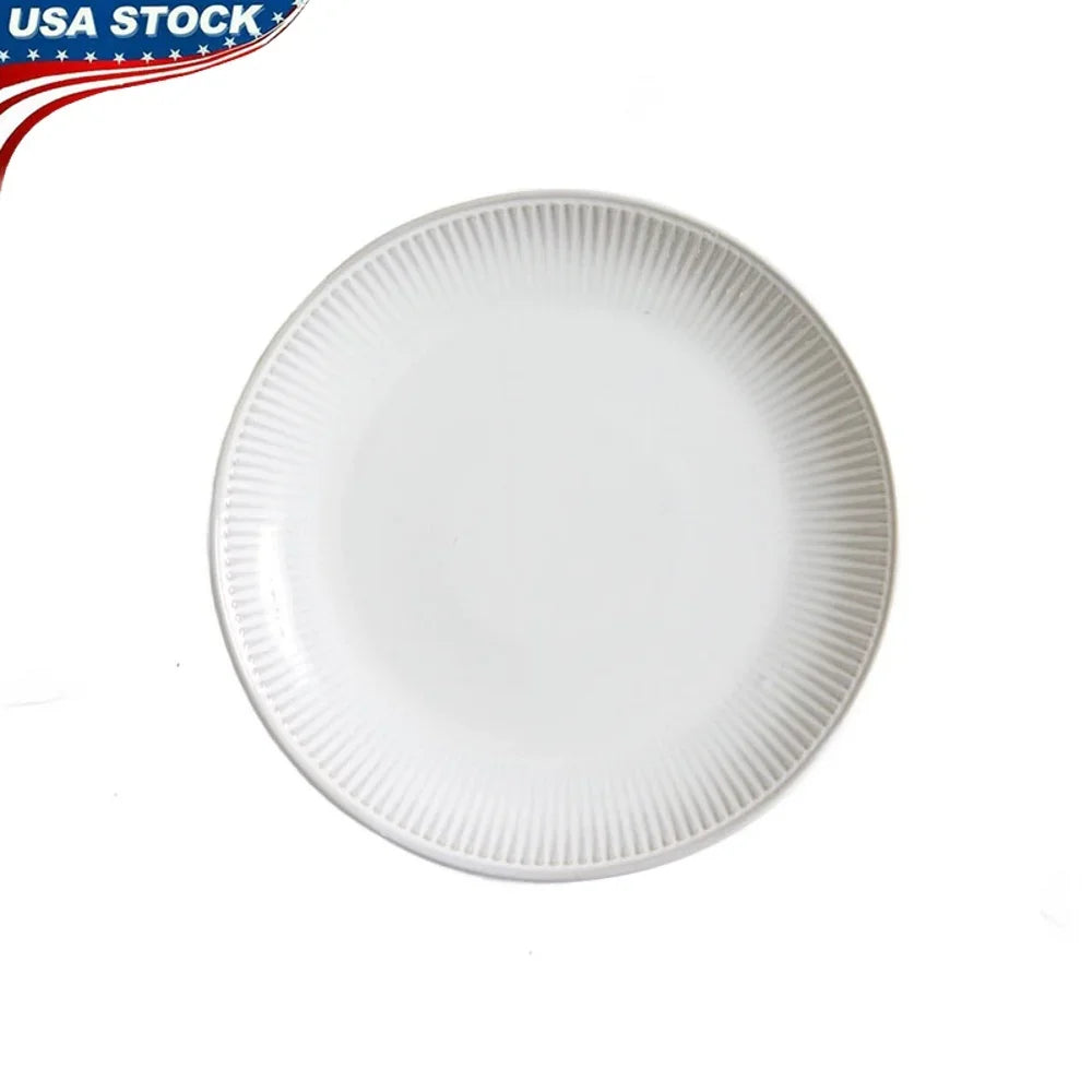 10.5 Inch Ceramic Dish Stoneware Dinner Plate Ribbed Edge Elegant Microwave Safe Dishwasher Safe Durable