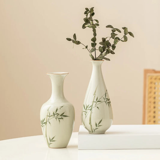 Hand Drawn Emerald Green Bamboo Flower Vase Decoration Creative Decoration for Living Room Flower Arrangement