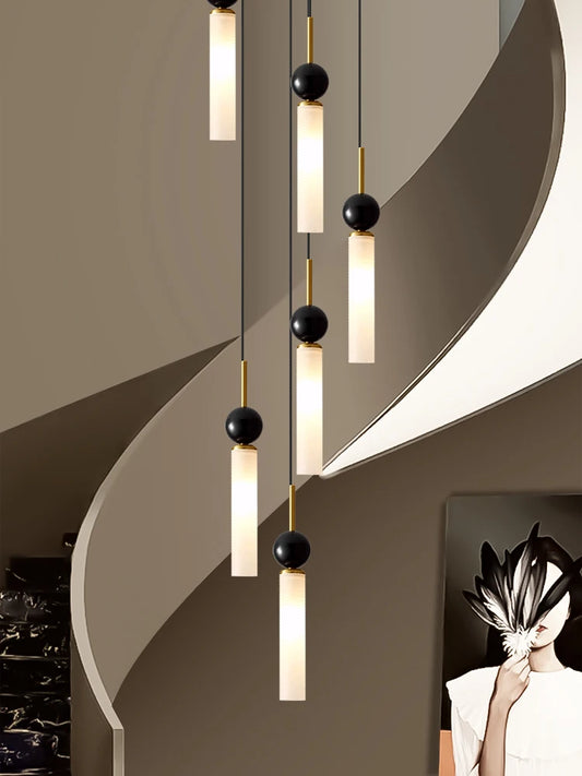 Staircase Ceiling Chandelier Stone Indoor LED Lighting Fixtures Nordic Hanging Lights Loft Acrylic Ring Chandelier Modern