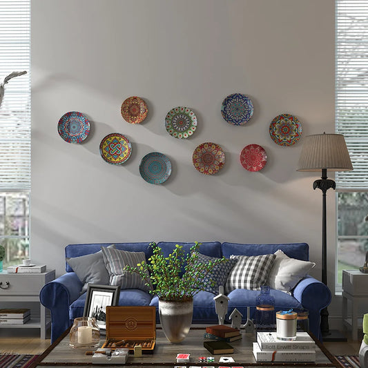 Ceramic Bohemian Style Decorative Plate Living Room Desk Sitting Plate Home Hotel Background Wall Hanging Art Plate
