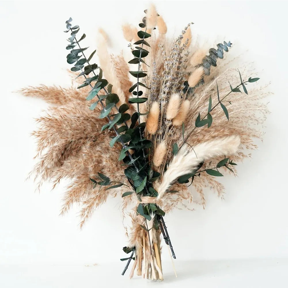Green Pampas Grass Boho Bouquet – Exquisite Lavender and Eucalyptus Dried Flower Arrangements for Western Boho Decor – Rustic Fl
