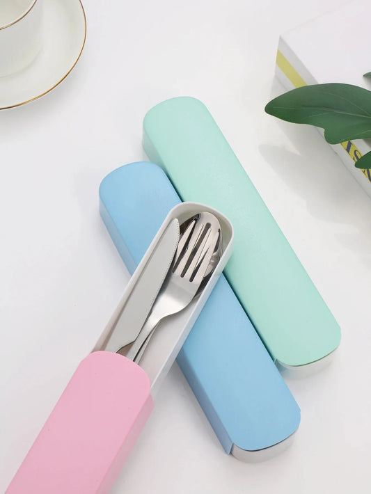 Portable Cutlery Set, Outdoor Tbaleware, Student Cutlery, Including Knives, Forks, Spoons, with Storage Box