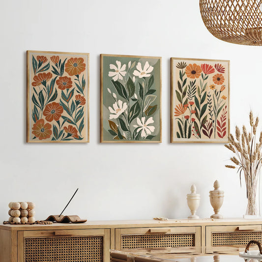 Bohemian Abstract Floral Canvas Printing Spring Wildflower Plant Wall Art Posters for Modern Living Room Bedroom Home Decor