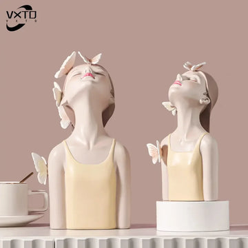 Nordic Butterfly Fairy Girls Resin Ornaments with Metal Tray,Home Decor Accessories,Kawaii Crafts Statue,Tabletop Figurines Gift