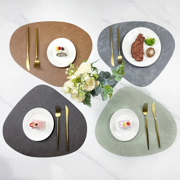 Double Sided Anti Slip PU Insulation Pad Table Mat, Nordic Style Imitation Cowhide Pattern Water Droplet Shaped Leather Placemat