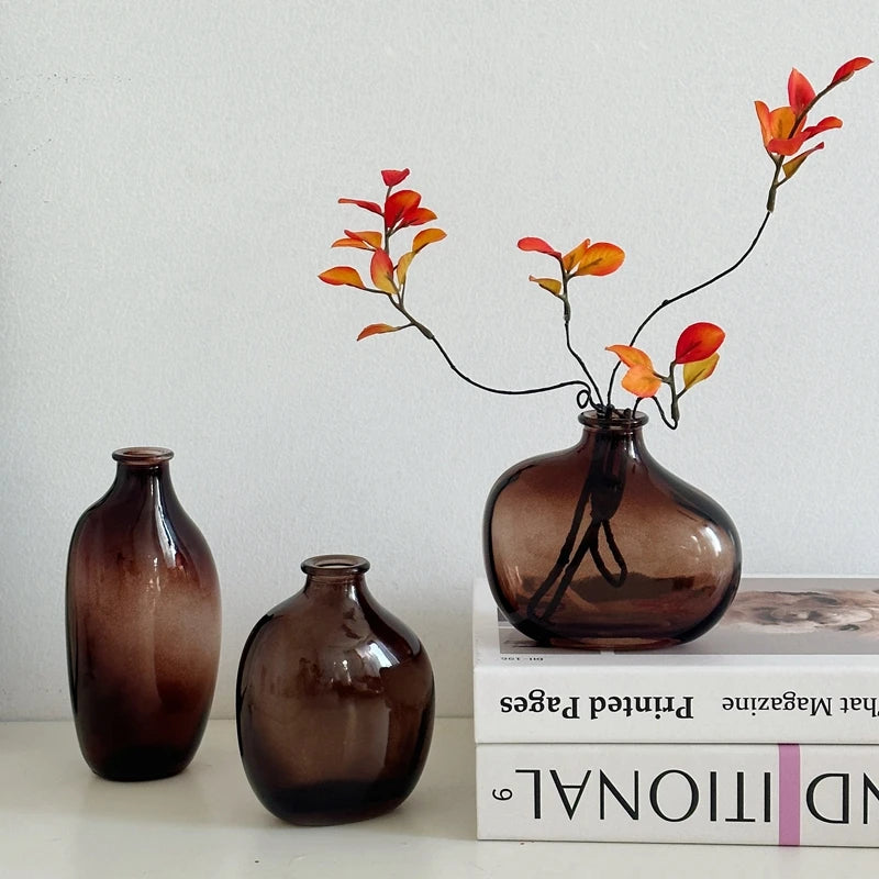 Retro Glass Vase Nordic Flower Vases Transparent Desktop Decoration Glass Vase Pot Flower Plants Glass Flower Arrangements Vase