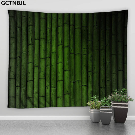 Bamboo Tapestry, Bamboo Stems and Leaves Oriental Nature Wood Image Natural Wall Hanging for Bedroom Living Room Dorm Home Decor