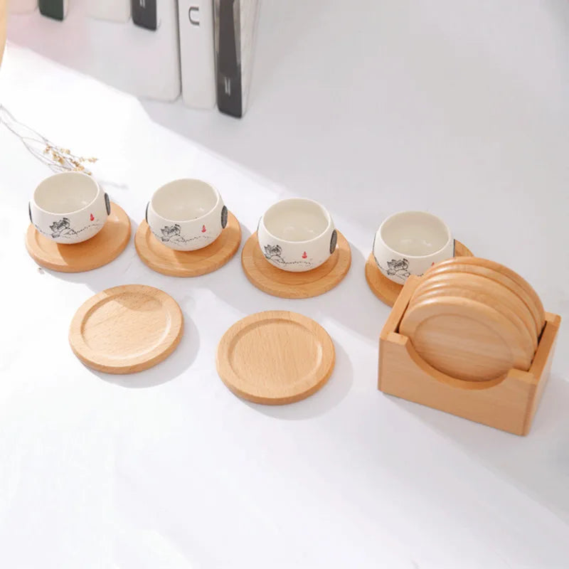 Japanese-style European-style wooden ash wood round coaster set for heat insulation tea set accessories coffee cup holder