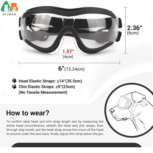 ATUBAN Dog Goggles Large Breed,UV-Protection Sunglasses for Outdoor Dog Eye Protection,Anti-Fog Anti-Dust Windproof Snowproof