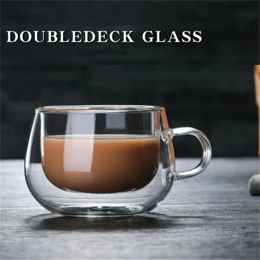 1pc Double Wall Glass Coffee Cup with Handle 150-350ml Heat Resistant High Borosilicate Glass Mug for Cold Juice Milk Coffee