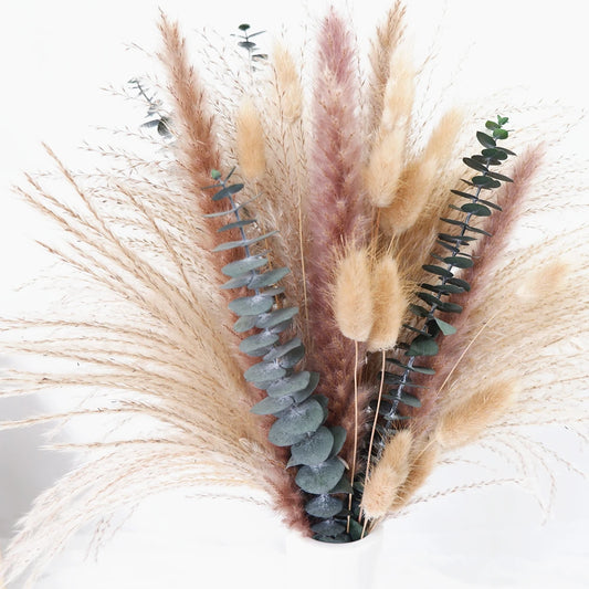 60-Piece Dried Flower & Pampas Grass Bouquet - Natural Boho Home Decor for Christmas, Thanksgiving, Halloween