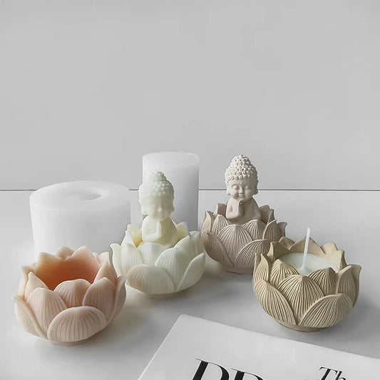 Creative Lotus Flower Buddha 3D Silicone Candle Soap Mold Home Decoration DIY Aromatherapy Gifts moldes de silicona silicone