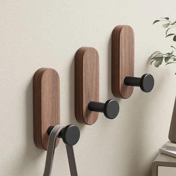 2pcs5pcs Nordic Walnut Wood Hooks No Drill Wall Mounted Strong Adhesive Multi Purpose Hooks for Closet Kitchen