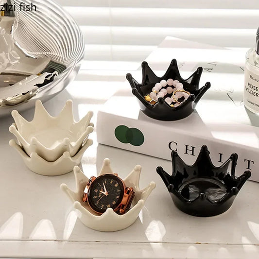 Crown Shaped Ceramic Decorative Tray Desktop Creative Jewelry Storage Tray Household Irregular Ring Pendant Jewelry Storage Tray