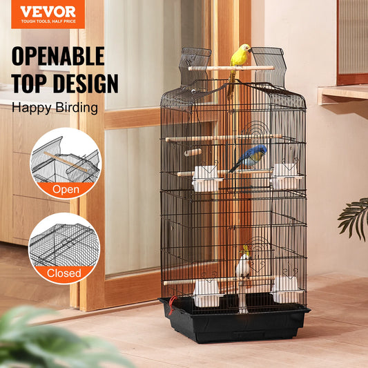 SucceBuy Open Top Large Parrot Bird Cage Hanging Bird Cage for Kinds of Birds Travel Pet Flight Birdcage with Swing and Perch