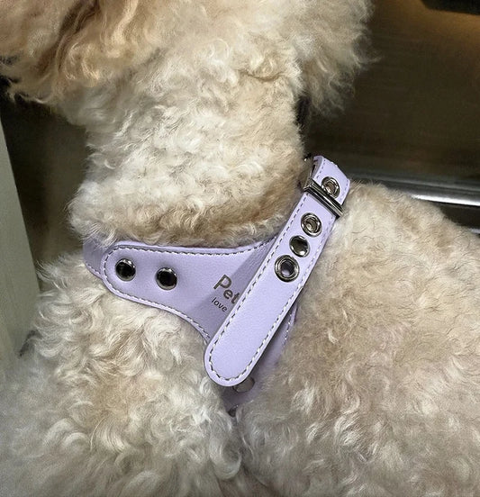 PU Leather Dog Harness and Leash Set with Reinforced Rivets for Small Dogs - Durable Pet Harness Vest Dog Leash