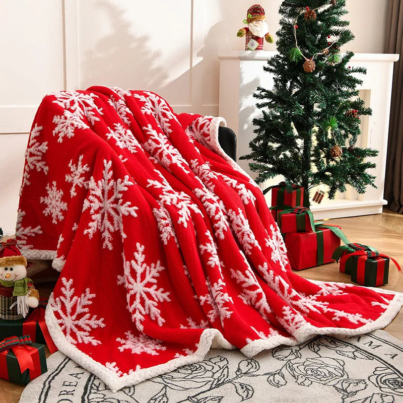 2025 New Christmas Snowflake Fleece Blanket Double Layer Thick Warm Throws Blankets for Sofa Bed Autumn Winter Faux Wool Blanket