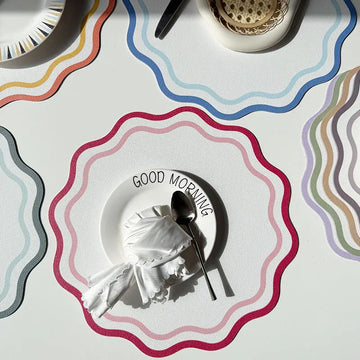 1/4/6pcs Faux Leather Placemats Printed Flower Shape Insulated Table Mat for Kitchen Dining Table Striped Christmas Plate Mat