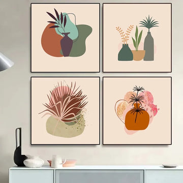 Boho Botanical Art Print Set of 5 Abstract Flower Wall Art with Terracotta Pots Leaf Poster Living Room Bedroom Entryway Decor