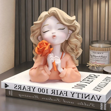 Modern Cute Rose Bouquet Girl, Room Decoration Accessories, Home Decor Arts, Crafts Supplies, Statue, Sculpture, Birthday Gift