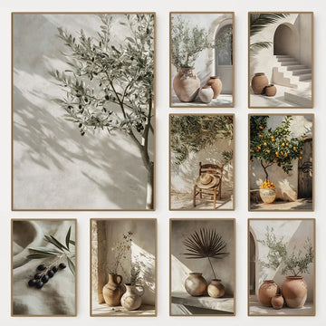 Minimalist Nature Botanical Olive Tree Pottery Poster Mediterranean Still Life Canvas Painting Wall Art Rustic Room Home Decor