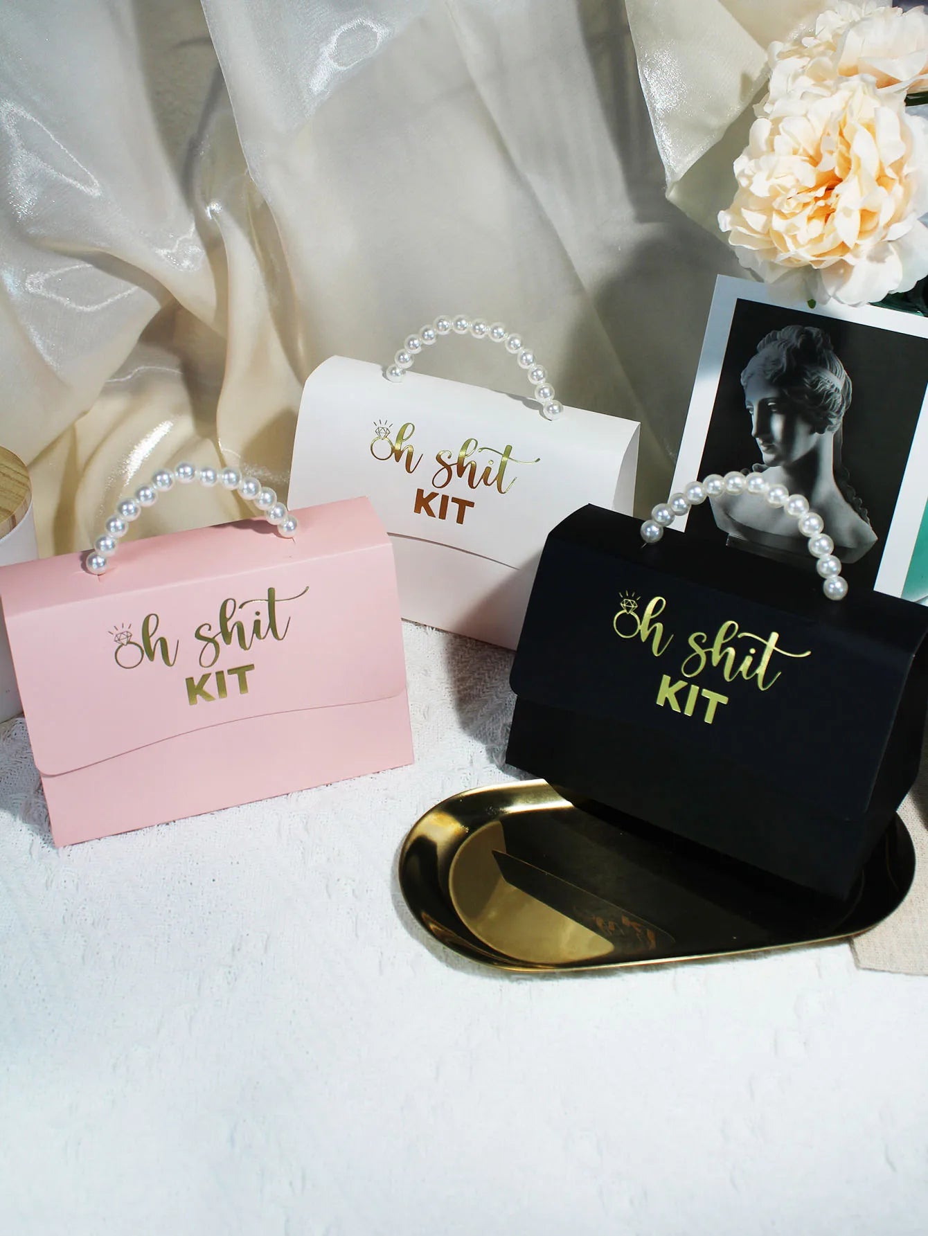 Elegant Pearl Handle Gift Bags - 'Oh Shit Kit' for Weddings, Parties, and Special Events - Set of 5