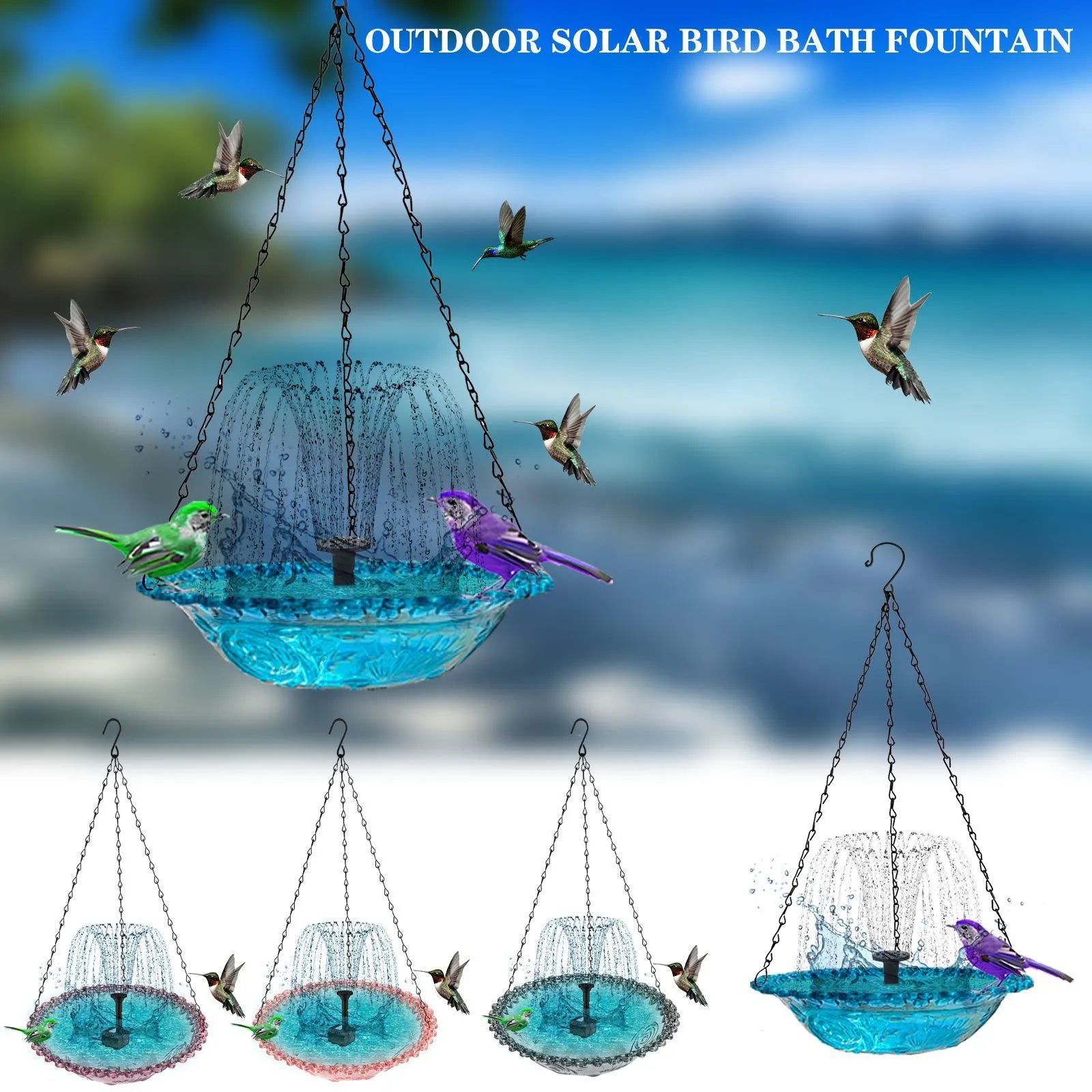 Solar fountain hanging bird feeder,Solar Bird Bath,Outdoor garden bird play perch feeder,Hummingbird Feeder And Drinking