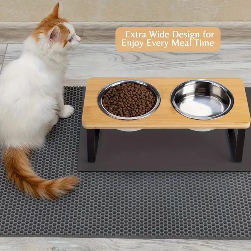 Elevated Slanted Kitten Plate Set of 2 Stainless Steel Plates for Indoor Cats, 2 Bowl Cat Feeder Easy to Assemble