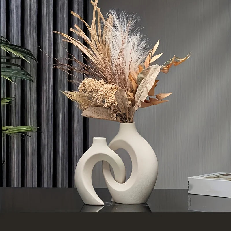 Plastic imitation ceramic vase Hollow Nordic Modern Vase Set 2 Modern Home Decor Living Room Bookshelf Place Vases