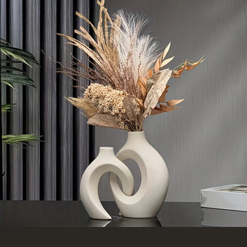 Plastic imitation ceramic vase Hollow Nordic Modern Vase Set 2 Modern Home Decor Living Room Bookshelf Place Vases