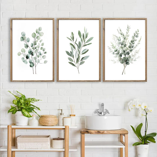 Set of 3 Sage Green Botanical Wall Art Prints – Modern Minimalist Nature Décor | Elmore Lewis