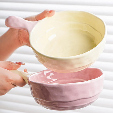 Large Ceramic Bowl with Handle, Multi Purpose, Microwave, Dishwasher Safe, Heat Resistant, Microwave Ramen Bowl