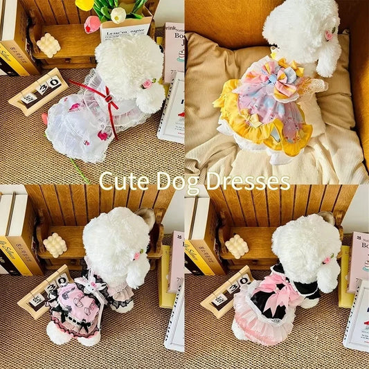 Elegant Princess Puffy Dress Chiffon Tutu Outfit for Small Dogs Spring Summer Fashion Pet Clothes for Teddy Pomeranian Puppy