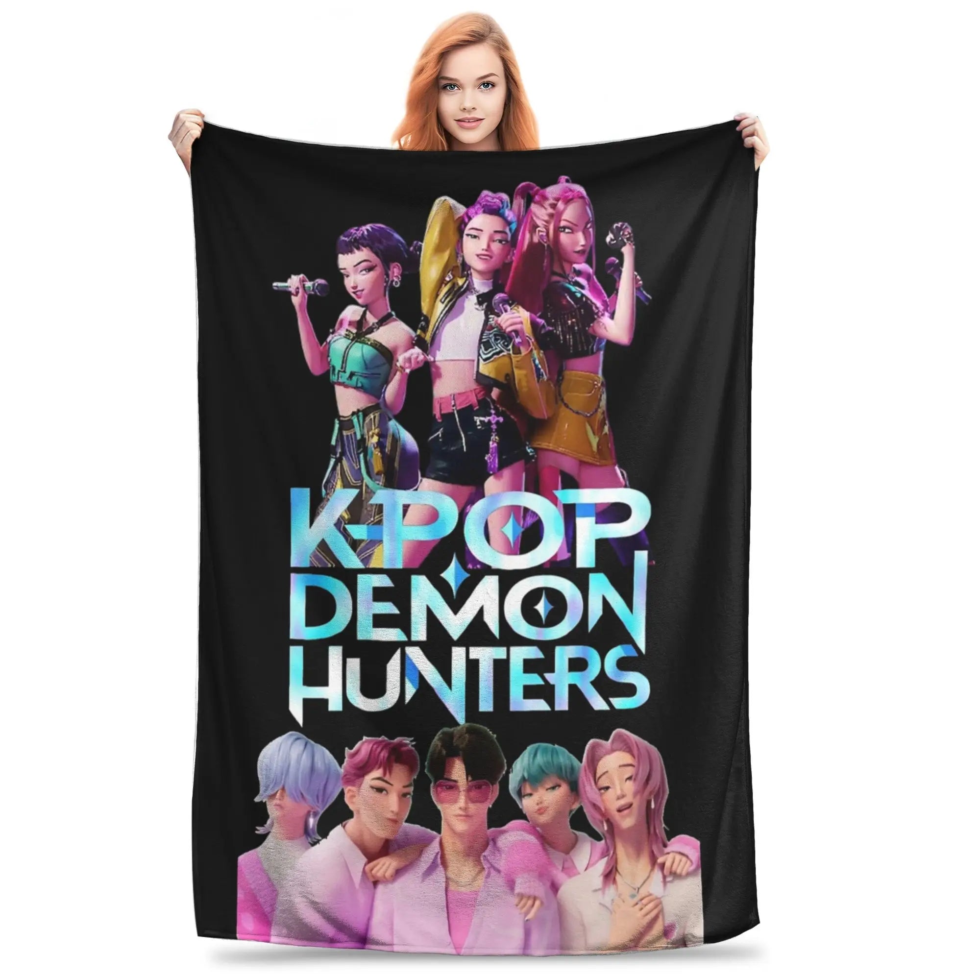 Huntrix & saja boys Flannel Blanket Kpop Demon Hunters Vintage Throw Blankets for Bed Sofa Couch 200x150cm Bedspreads,